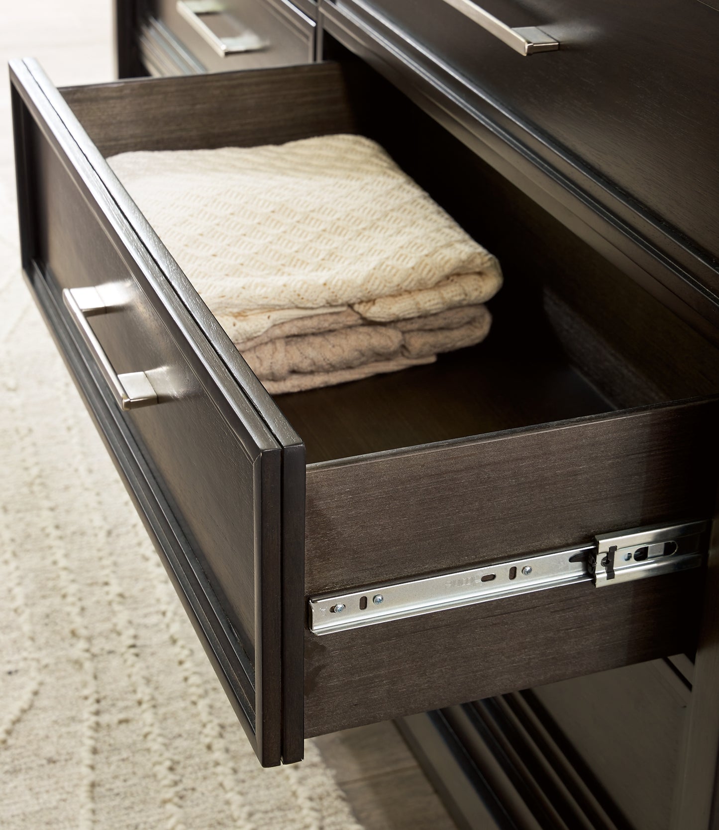 Neymorton Upholstered Panel Bed With Mirrored Dresser, Chest And 2 Nightstands