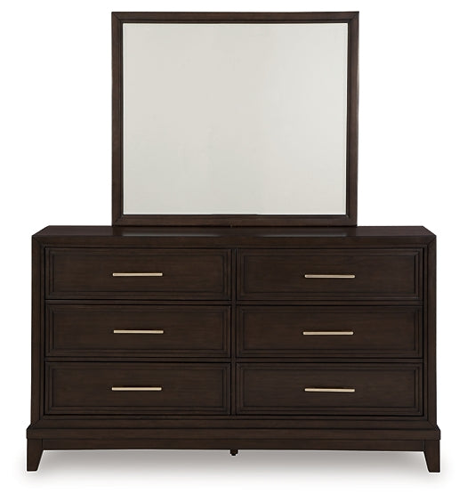 Neymorton Upholstered Panel Bed With Mirrored Dresser And Chest