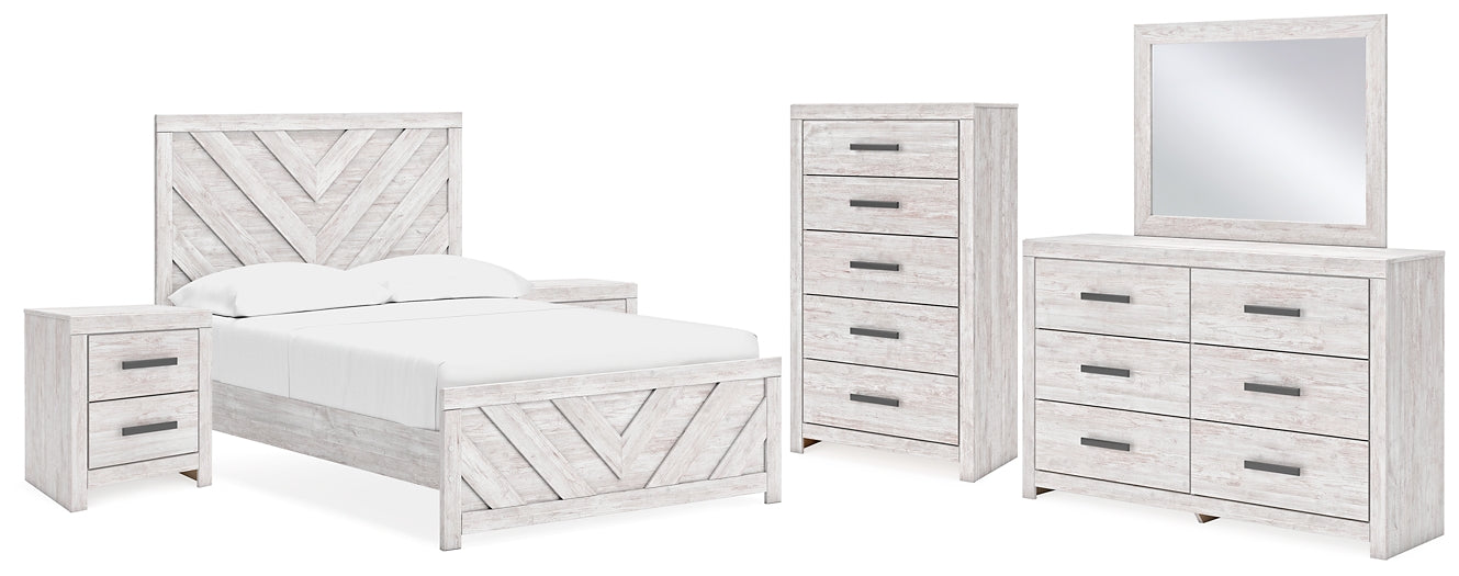 Cayboni Panel Bed With Mirrored Dresser, Chest And 2 Nightstands