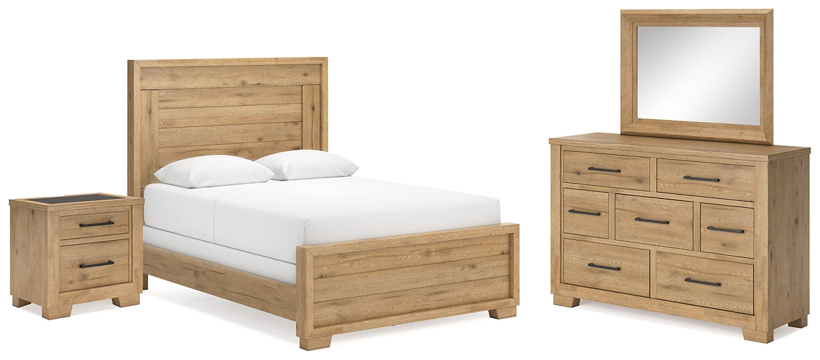 Galliden Panel Bed With Mirrored Dresser And Nightstand