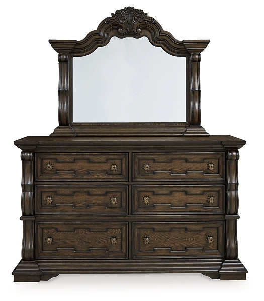 Maylee Upholstered Bed With Mirrored Dresser And Nightstand