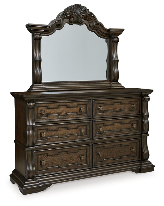 Maylee Upholstered Bed With Mirrored Dresser And Nightstand