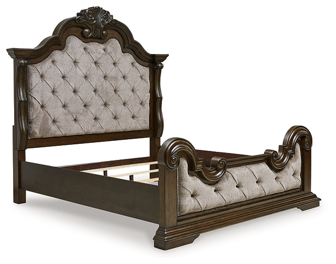 Maylee Upholstered Bed With Mirrored Dresser And Nightstand