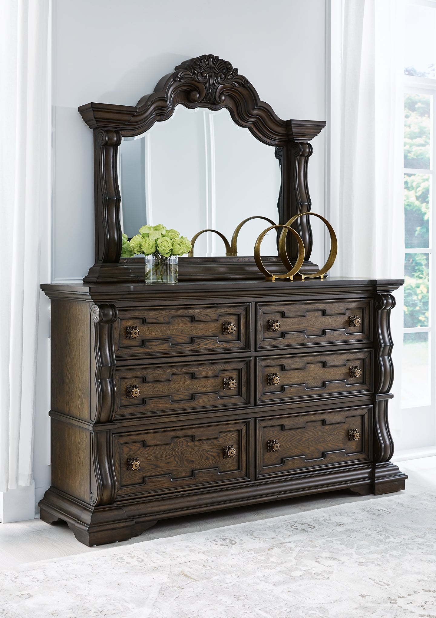 Maylee Upholstered Bed With Mirrored Dresser And Nightstand