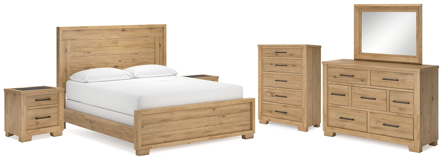 Galliden California Panel Bed With Mirrored Dresser, Chest And 2 Nightstands