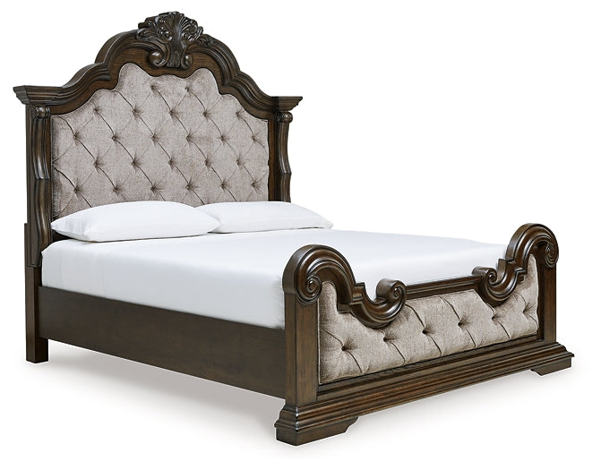 Maylee Upholstered Bed With Mirrored Dresser And Nightstand