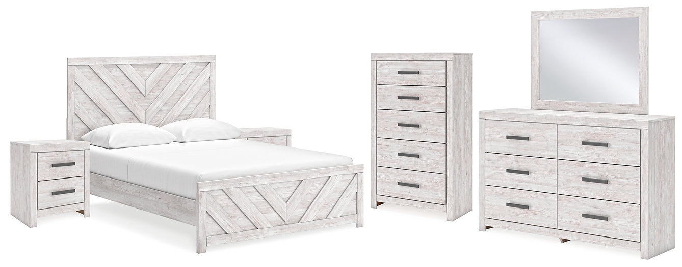 Cayboni Panel Bed With Mirrored Dresser, Chest And 2 Nightstands