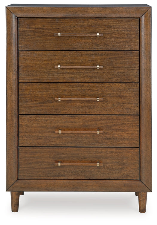 Lyncott California Upholstered Bed With Mirrored Dresser, Chest And 2 Nightstands