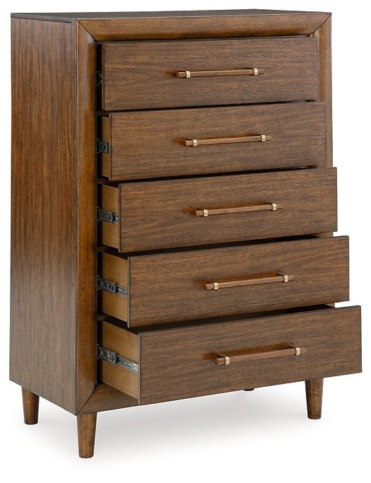 Lyncott California Upholstered Bed With Mirrored Dresser, Chest And 2 Nightstands