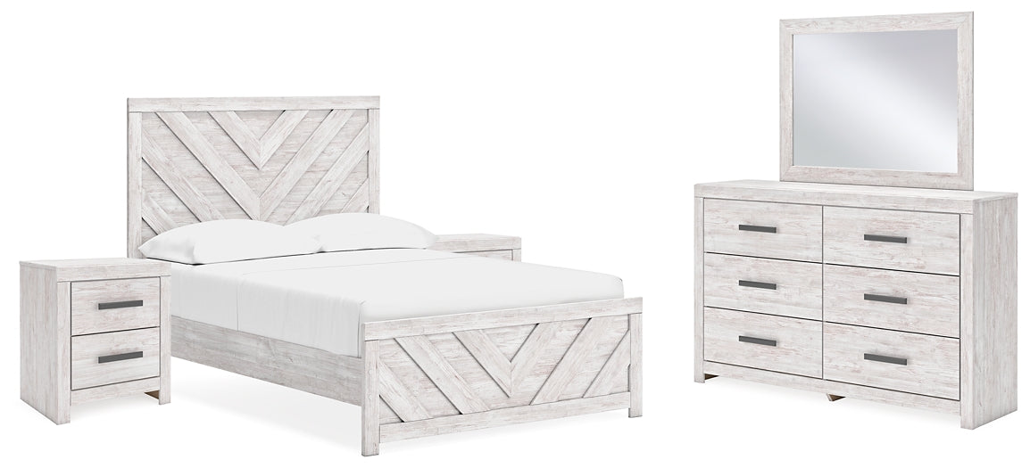 Cayboni Panel Bed With Mirrored Dresser And 2 Nightstands