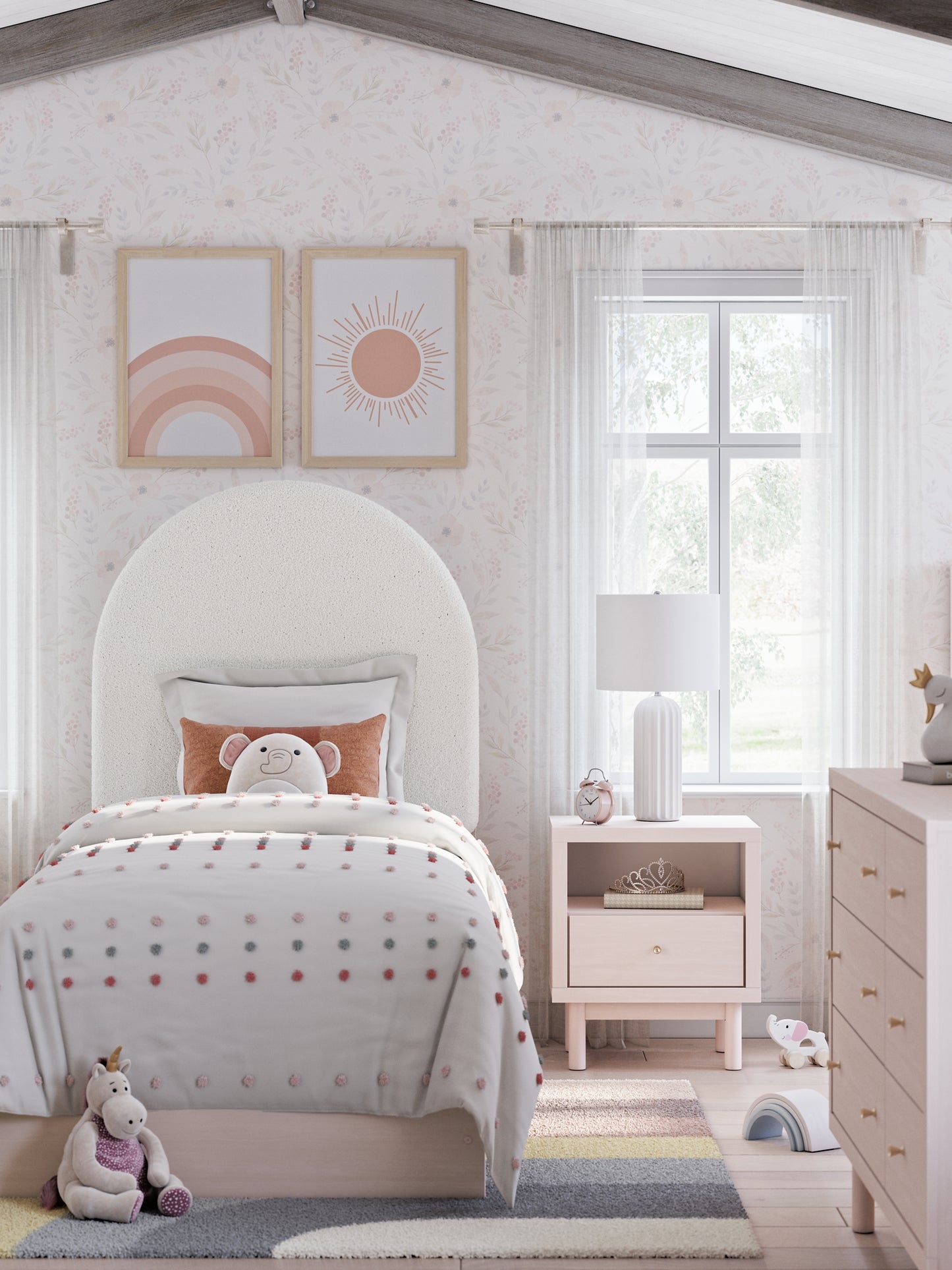 Wistenpine Upholstered Panel Bed With Mirrored Dresser And Nightstand
