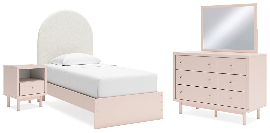 Wistenpine Upholstered Panel Bed With Mirrored Dresser And Nightstand