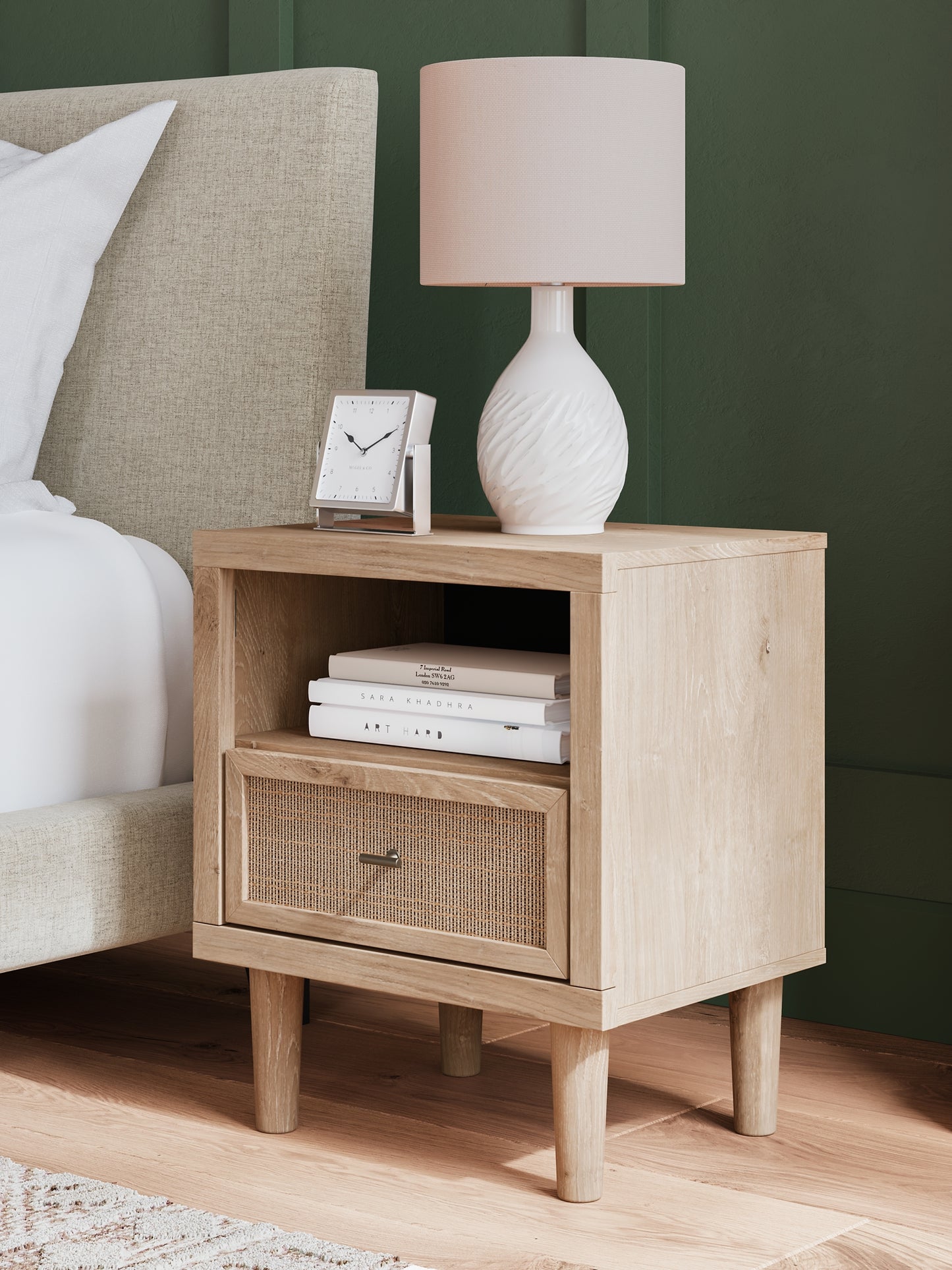 Cielden Upholstered Panel Bed With Mirrored Dresser And Nightstand