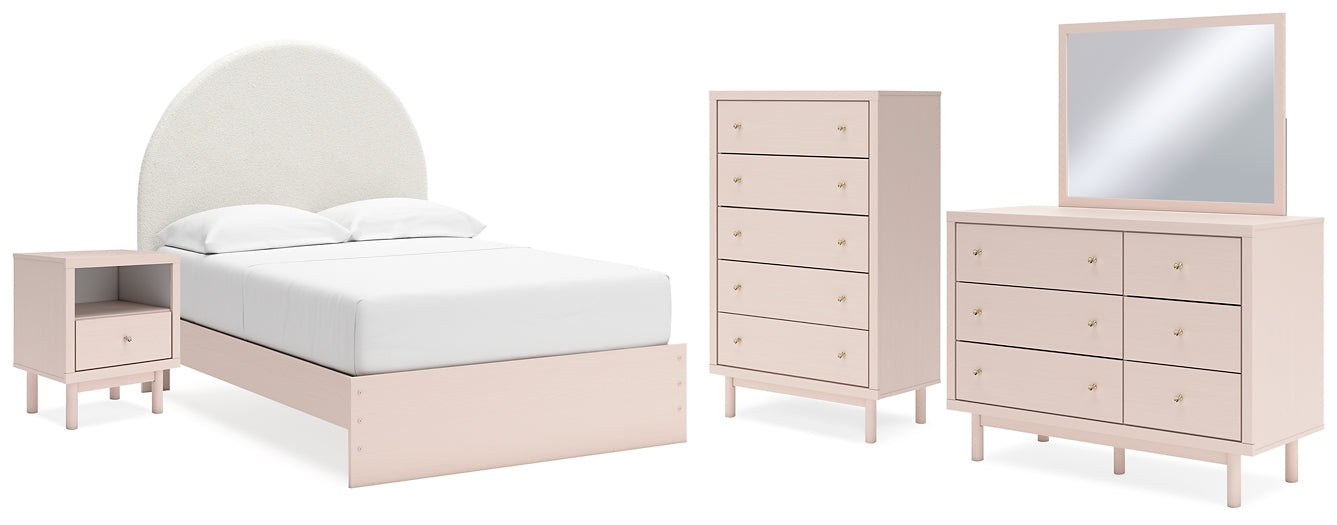 Wistenpine Upholstered Panel Bed With Mirrored Dresser, Chest And Nightstand