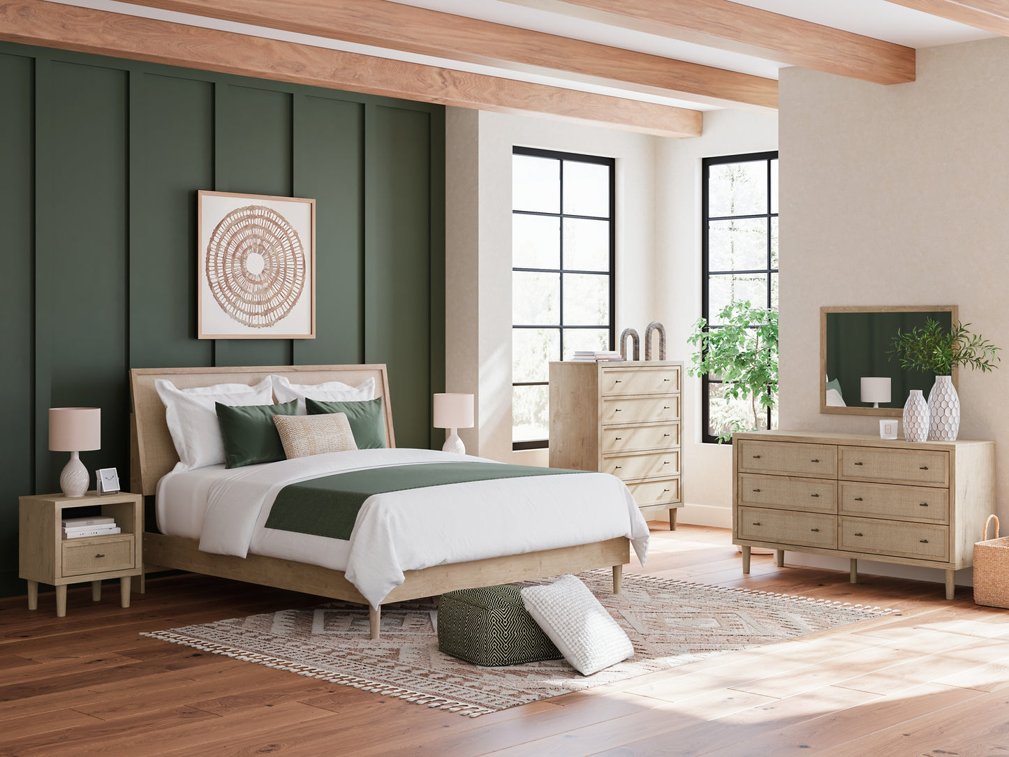 Cielden Panel Bed With Mirrored Dresser, Chest And 2 Nightstands