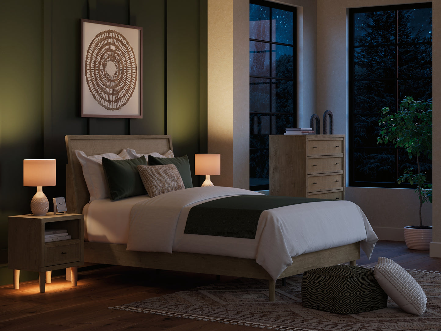 Cielden Panel Bed With Mirrored Dresser, Chest And 2 Nightstands