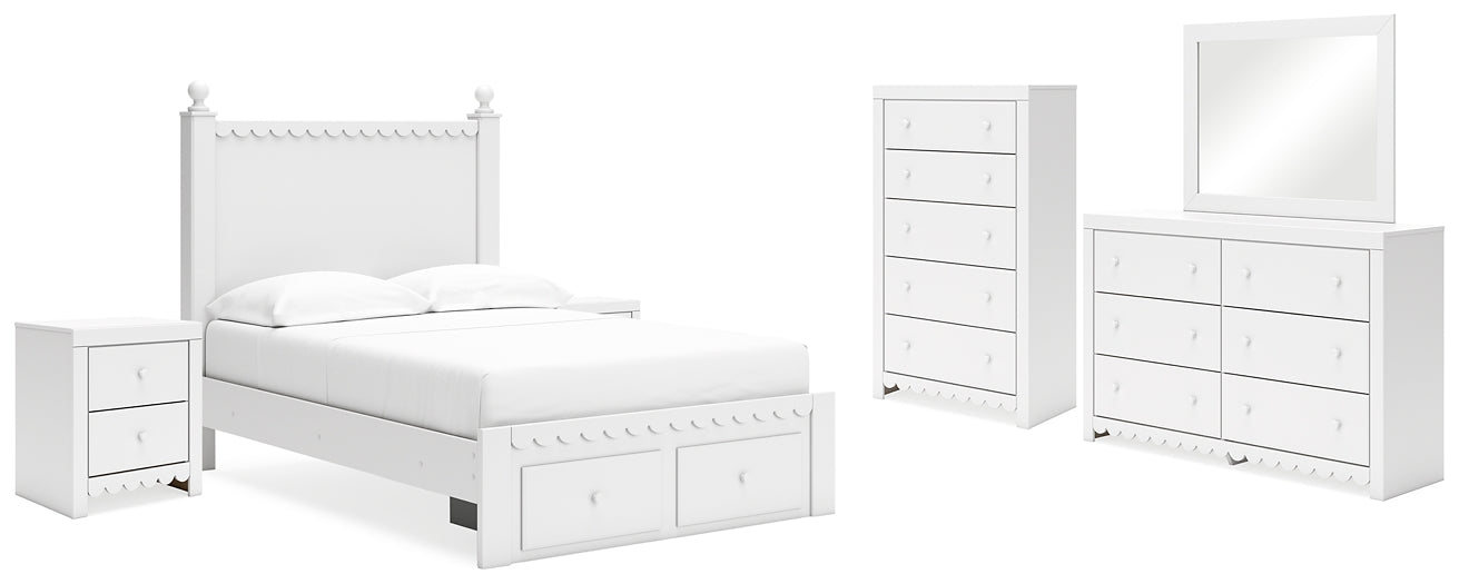 Mollviney Panel Storage Bed With Mirrored Dresser, Chest And 2 Nightstands