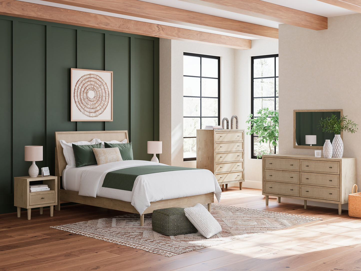 Cielden Panel Bed With Mirrored Dresser, Chest And 2 Nightstands