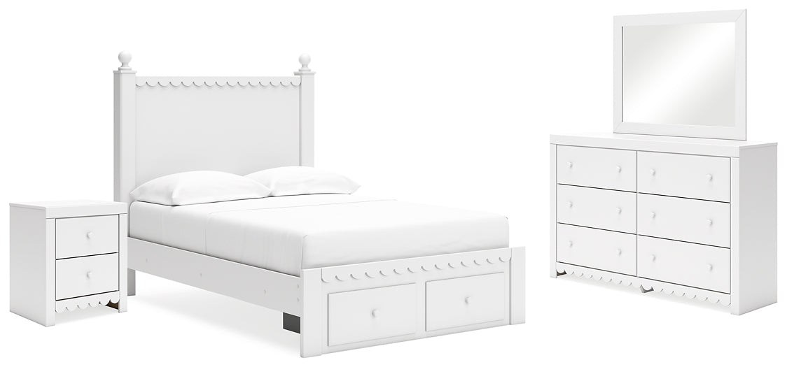Mollviney Panel Storage Bed With Mirrored Dresser And Nightstand