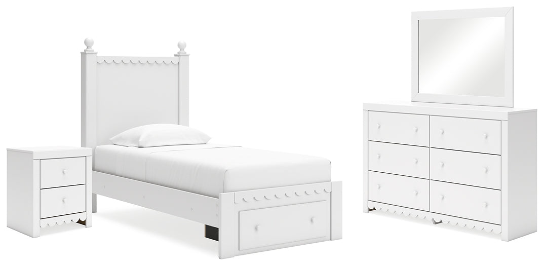 Mollviney Panel Storage Bed With Mirrored Dresser And Nightstand
