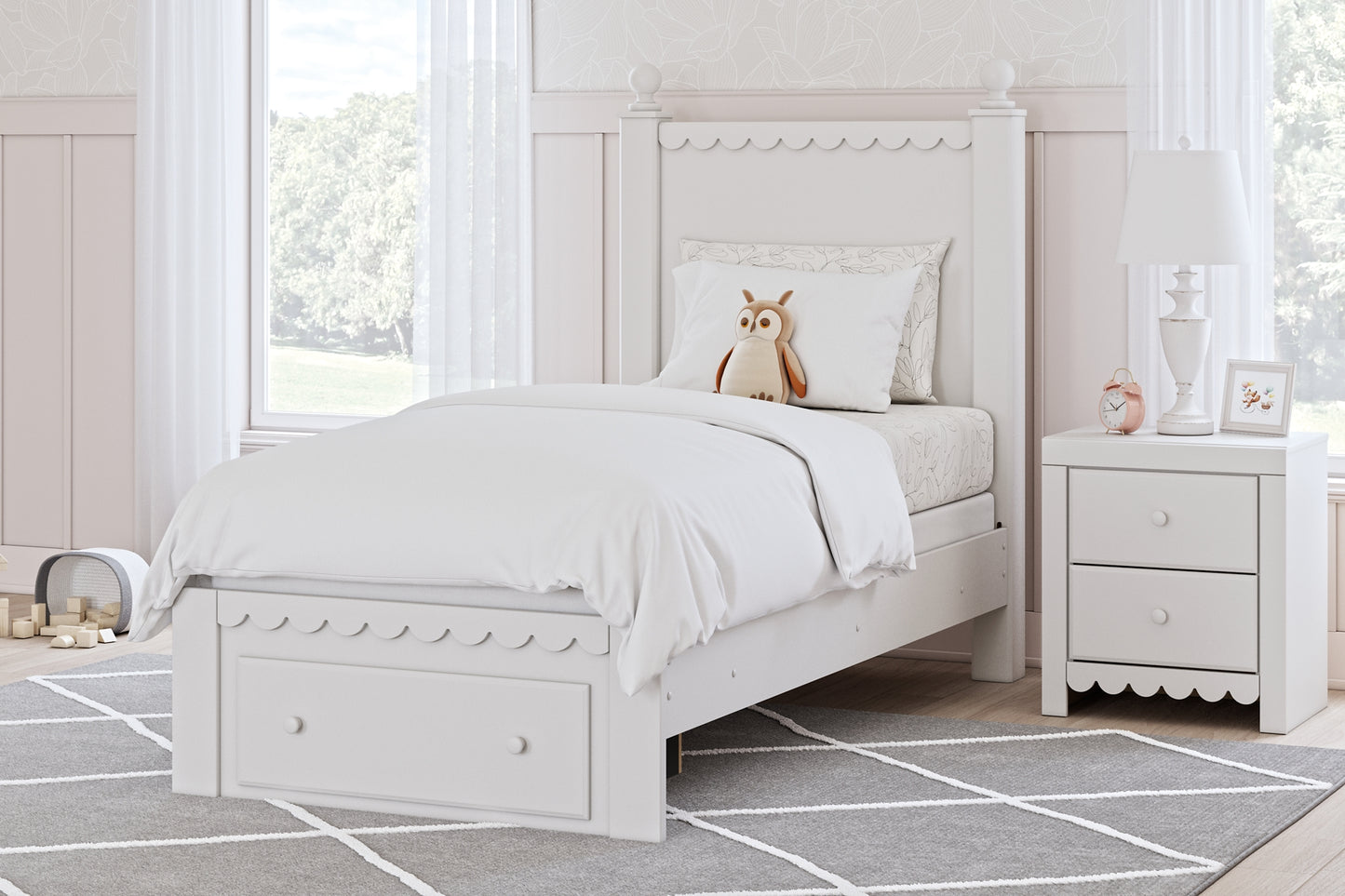 Mollviney Panel Storage Bed With Mirrored Dresser And Nightstand