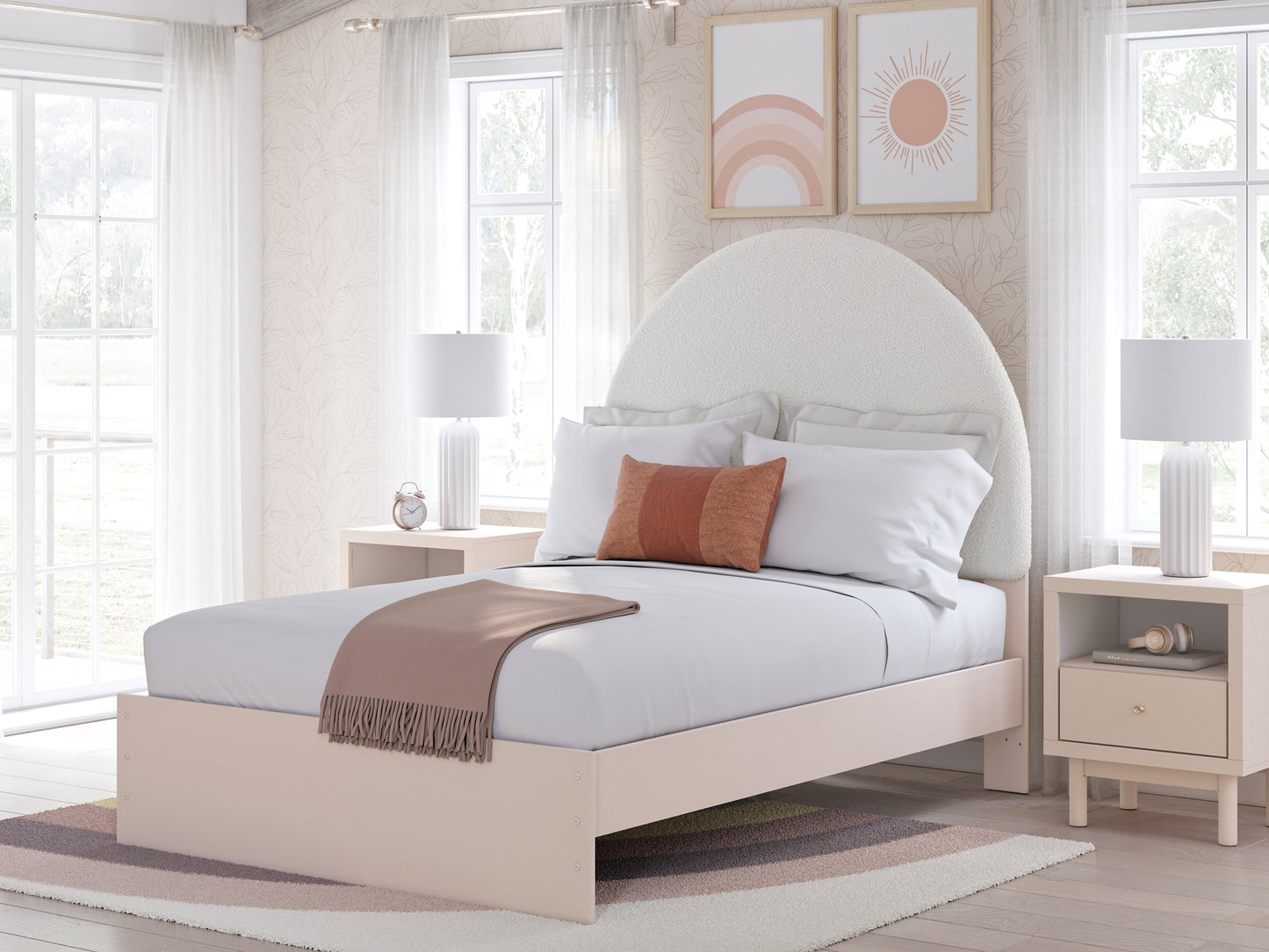 Wistenpine Upholstered Panel Bed With Mirrored Dresser, Chest And 2 Nightstands