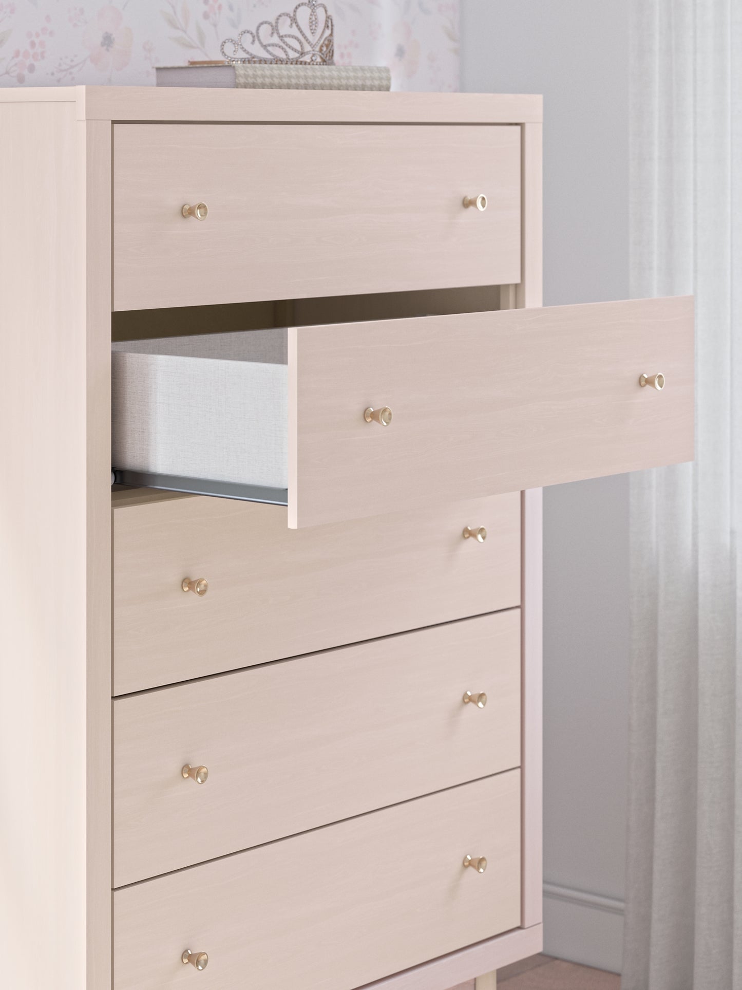 Wistenpine Upholstered Panel Bed With Mirrored Dresser, Chest And 2 Nightstands