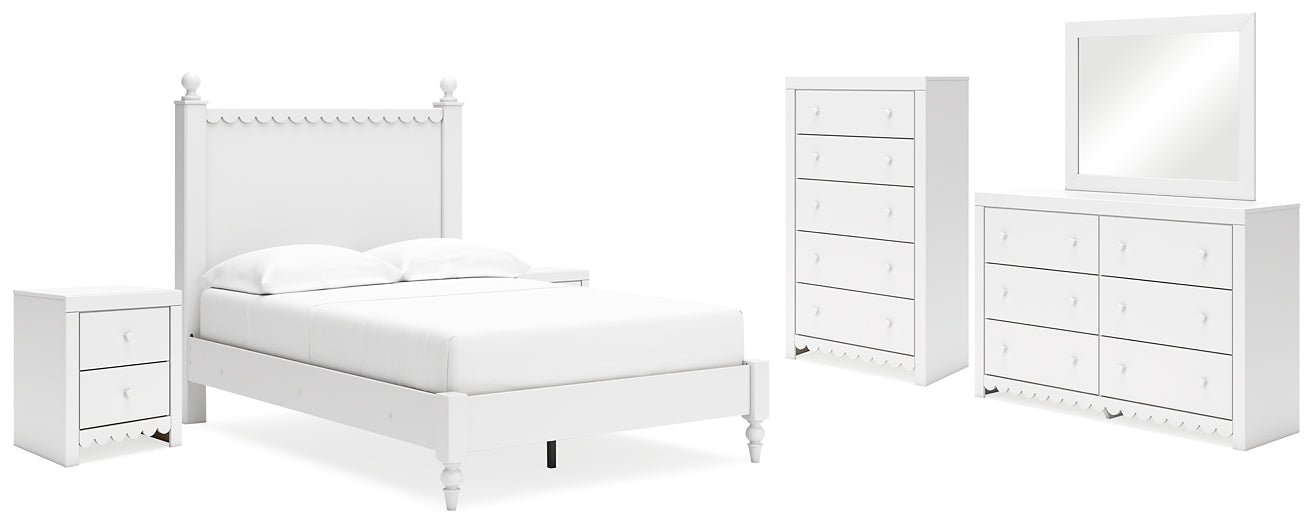 Mollviney Panel Bed With Mirrored Dresser, Chest And 2 Nightstands