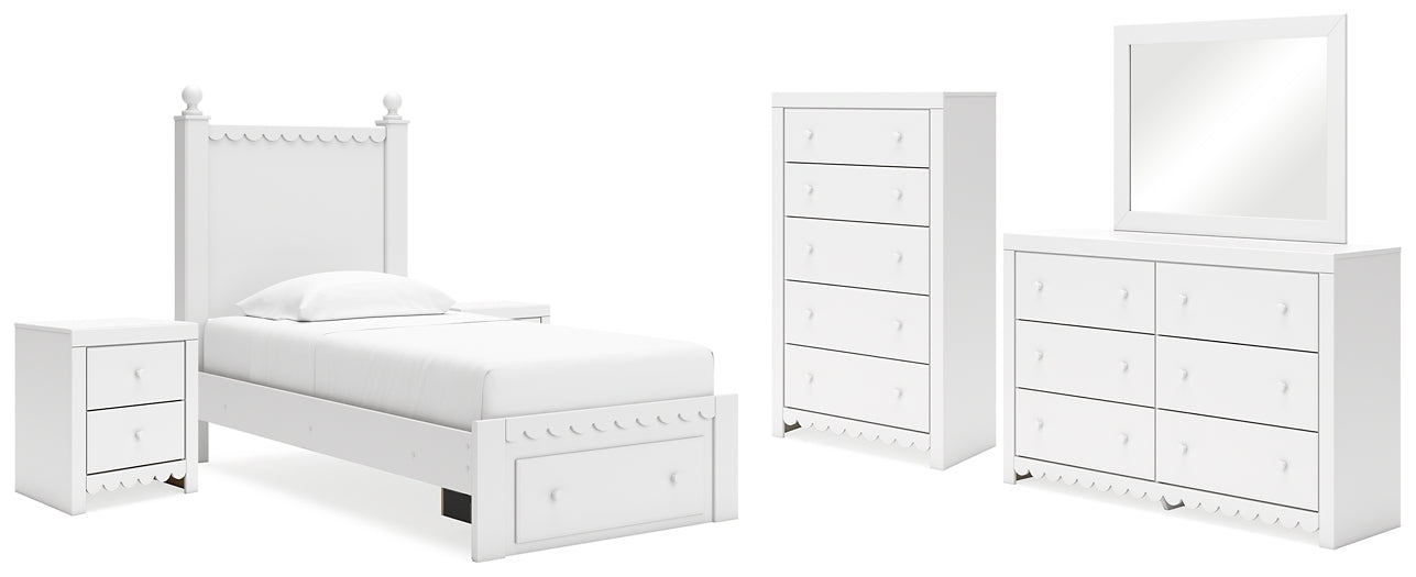Mollviney Panel Storage Bed With Mirrored Dresser, Chest And 2 Nightstands