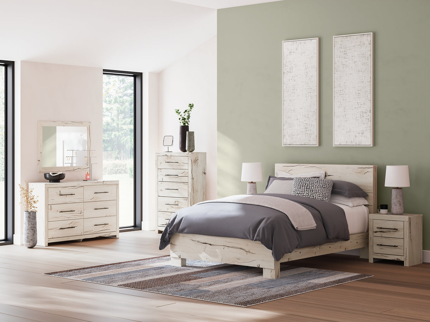 Lawroy Panel Bed With Mirrored Dresser