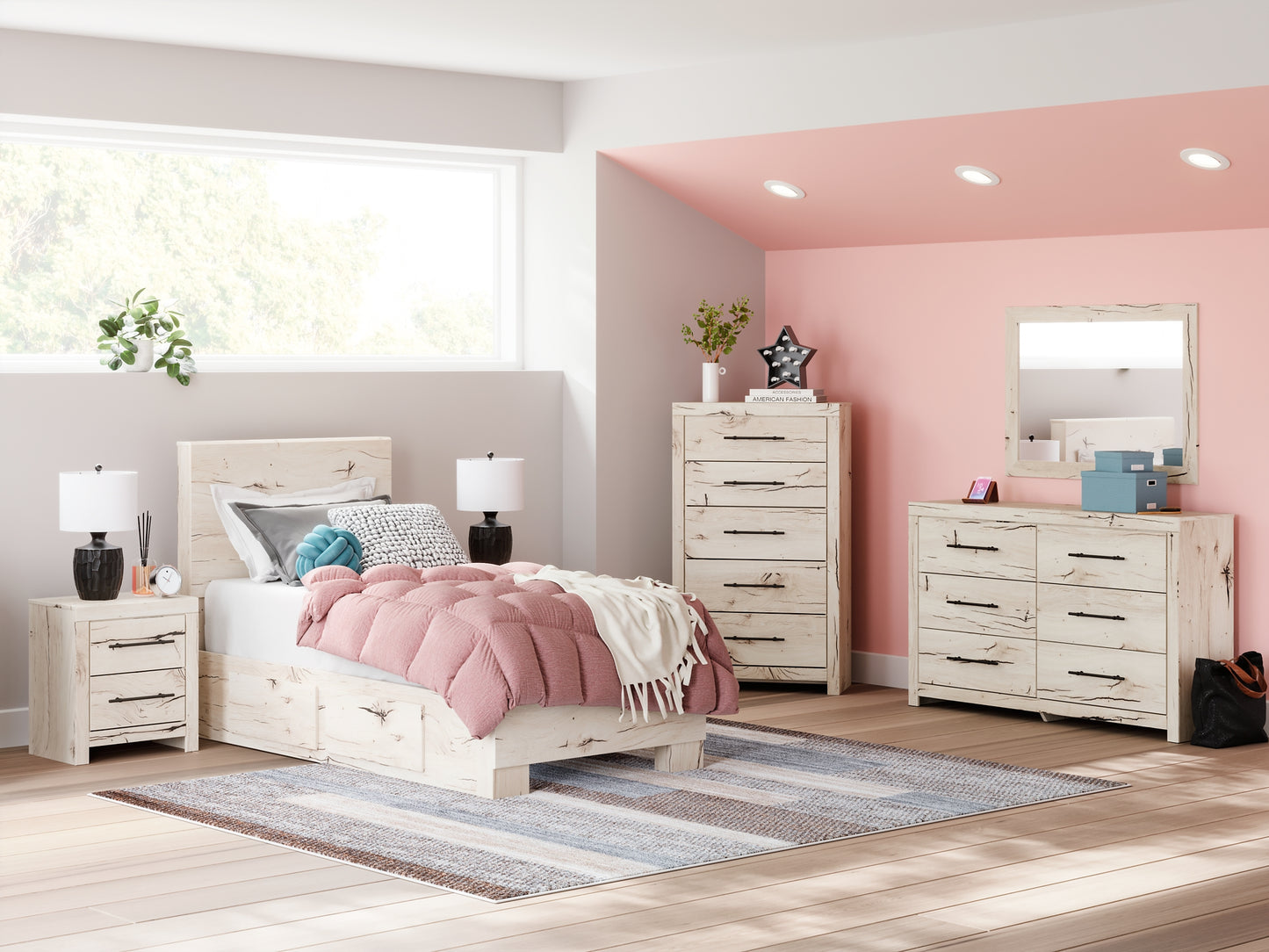 Lawroy Panel Bed With Mirrored Dresser