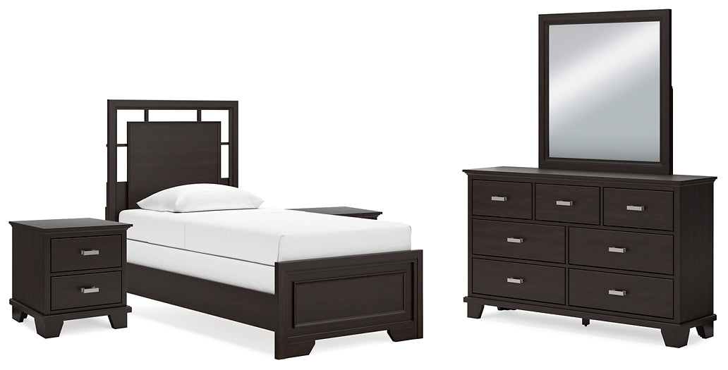 Covetown Panel Bed With Mirrored Dresser And 2 Nightstands