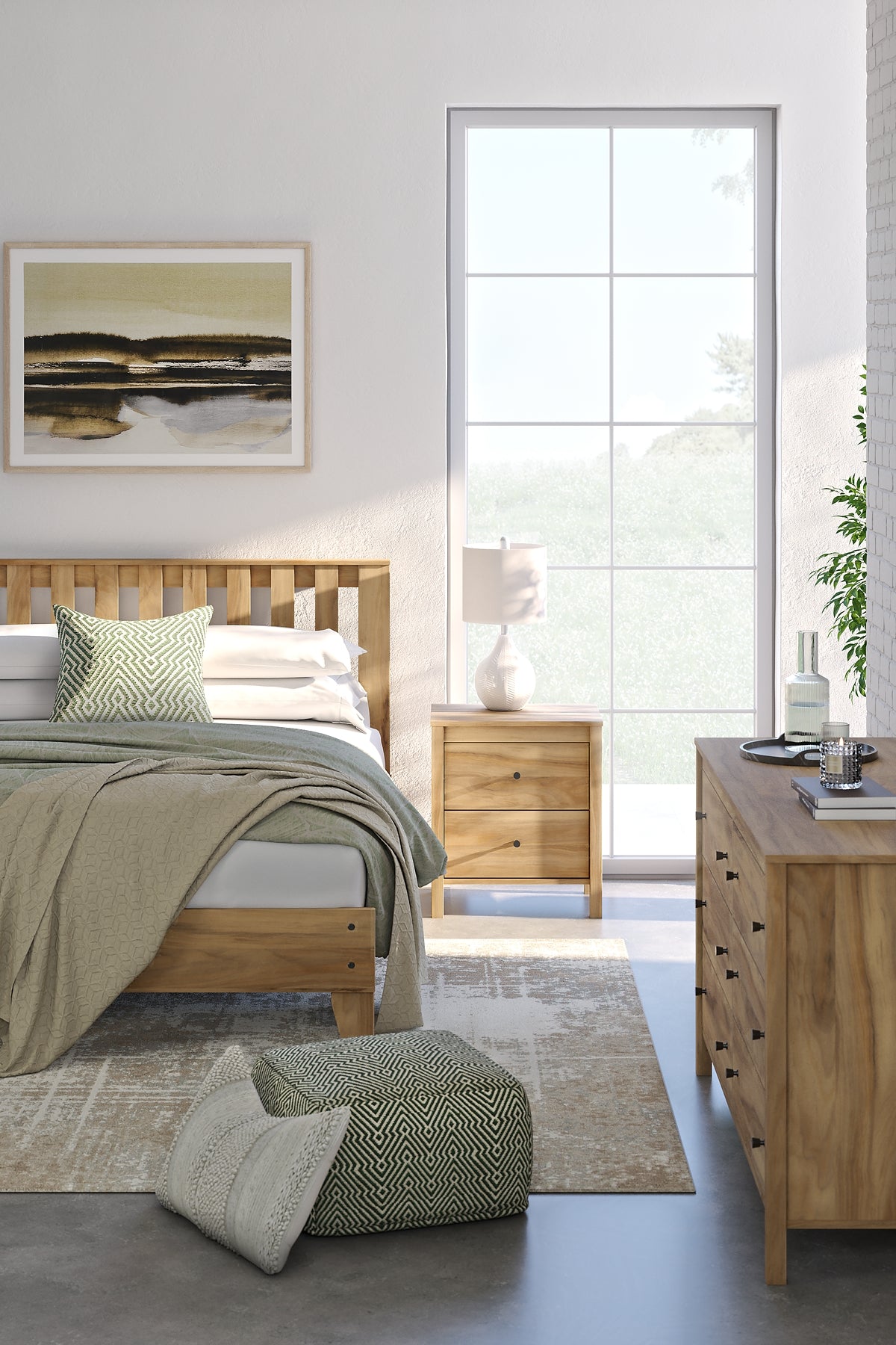Bermacy Platform Bed With Dresser And Nightstand