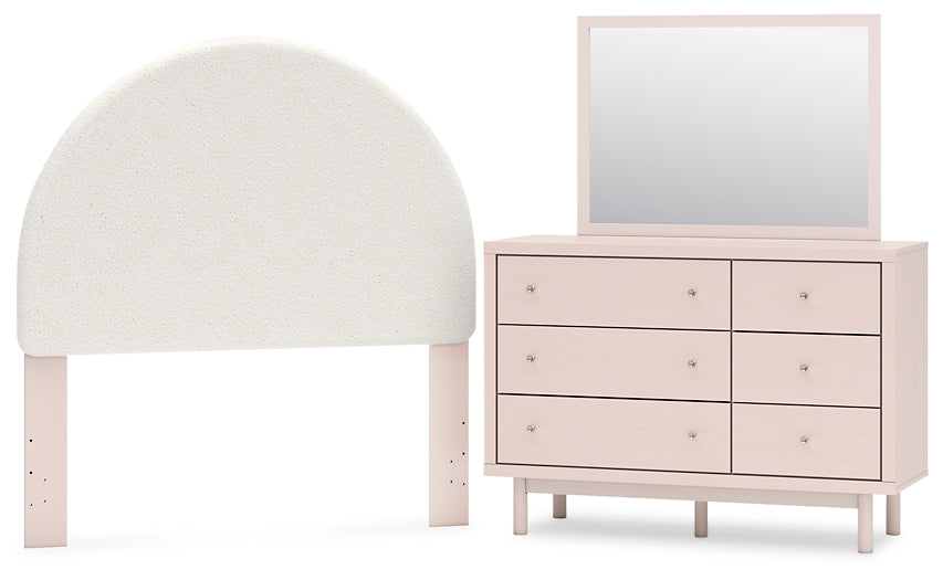 Wistenpine Upholstered Panel Headboard With Mirrored Dresser
