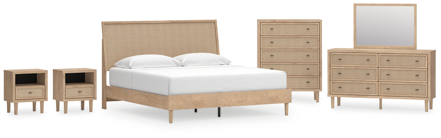 Cielden Panel Bed With Mirrored Dresser, Chest And 2 Nightstands