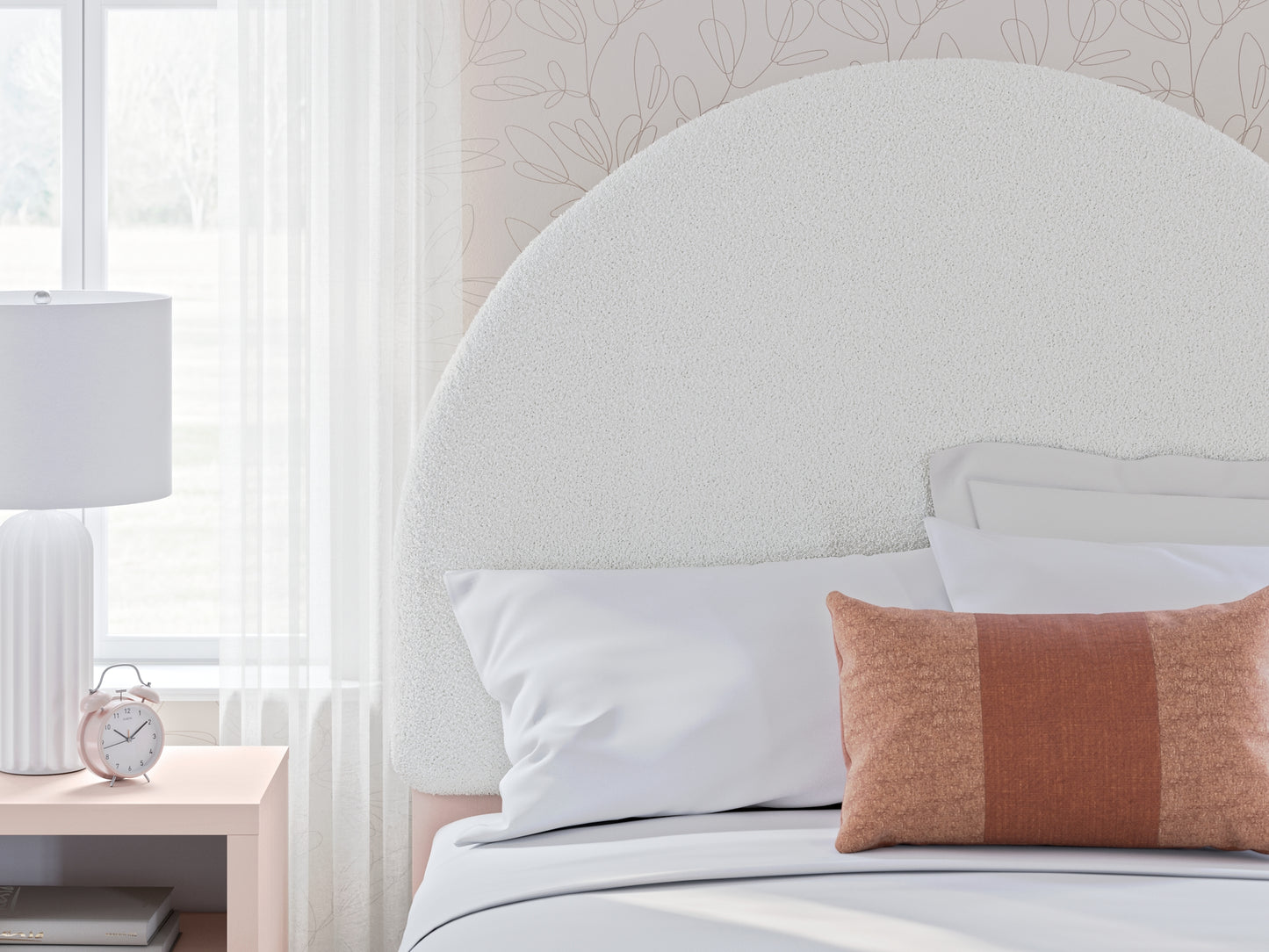 Wistenpine Upholstered Panel Headboard With Mirrored Dresser And 2 Nightstands