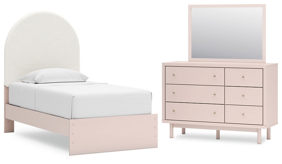 Wistenpine Upholstered Panel Bed With Mirrored Dresser