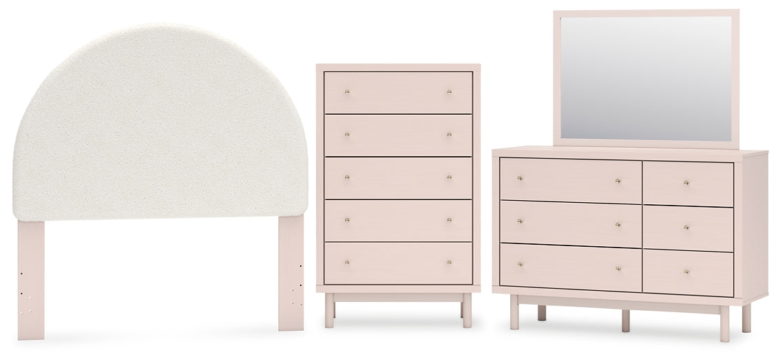 Wistenpine Upholstered Panel Headboard With Mirrored Dresser And Chest