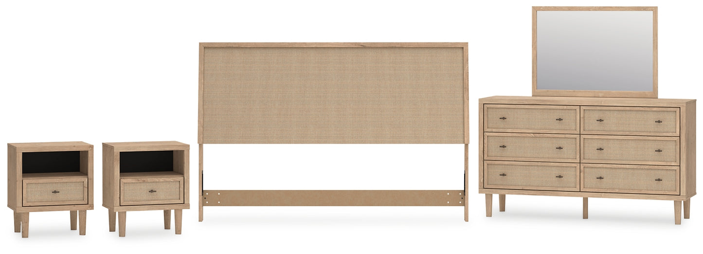 Cielden Panel Headboard With Mirrored Dresser And 2 Nightstands