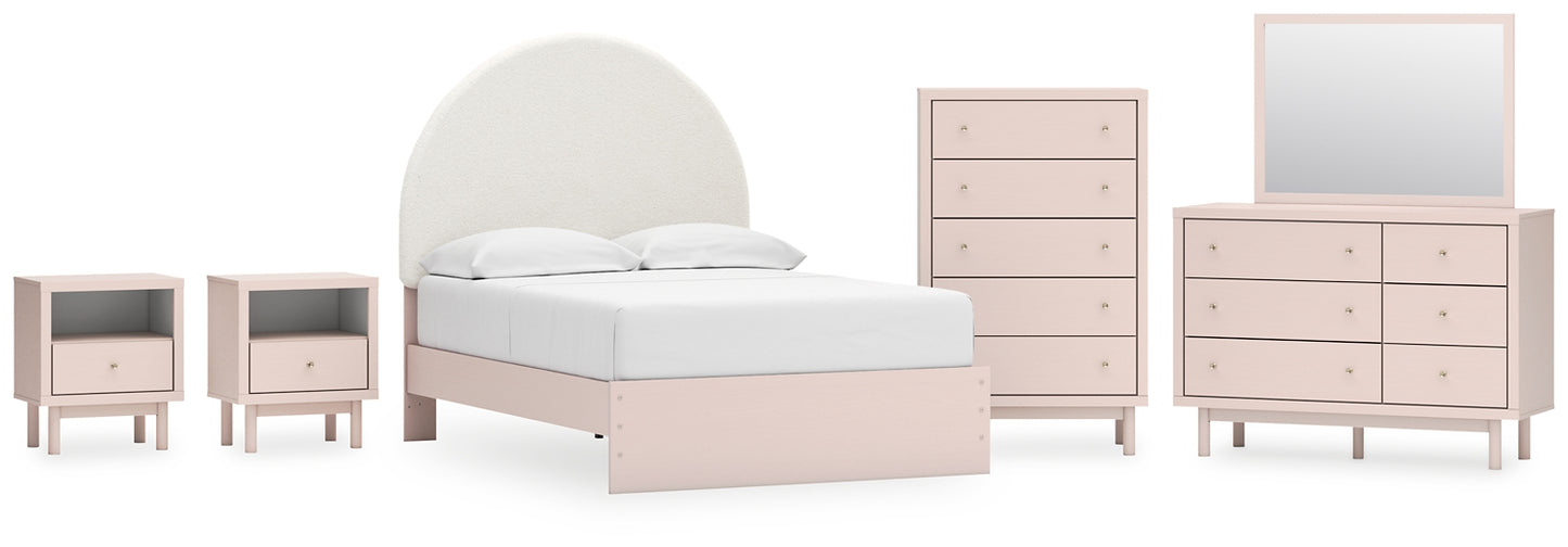 Wistenpine Upholstered Panel Bed With Mirrored Dresser, Chest And 2 Nightstands
