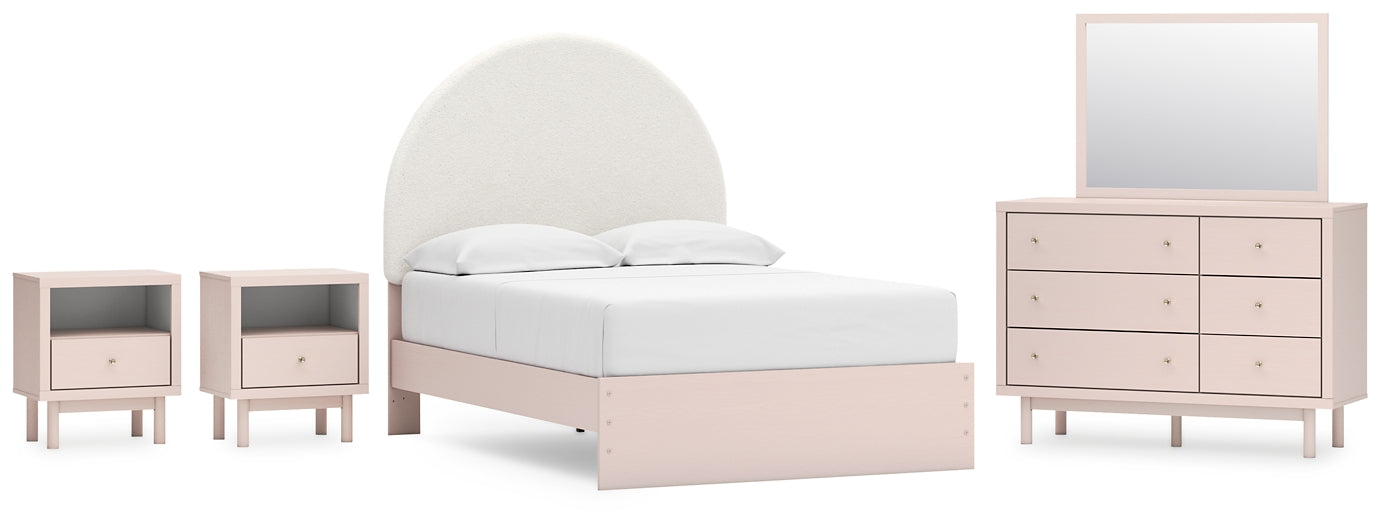 Wistenpine Upholstered Panel Bed With Mirrored Dresser And 2 Nightstands