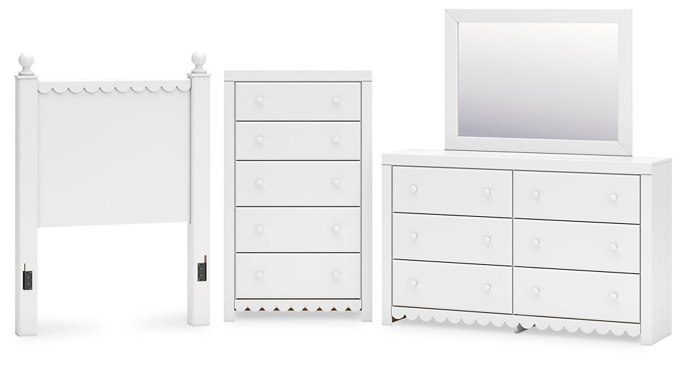 Mollviney Panel Headboard With Mirrored Dresser And Chest