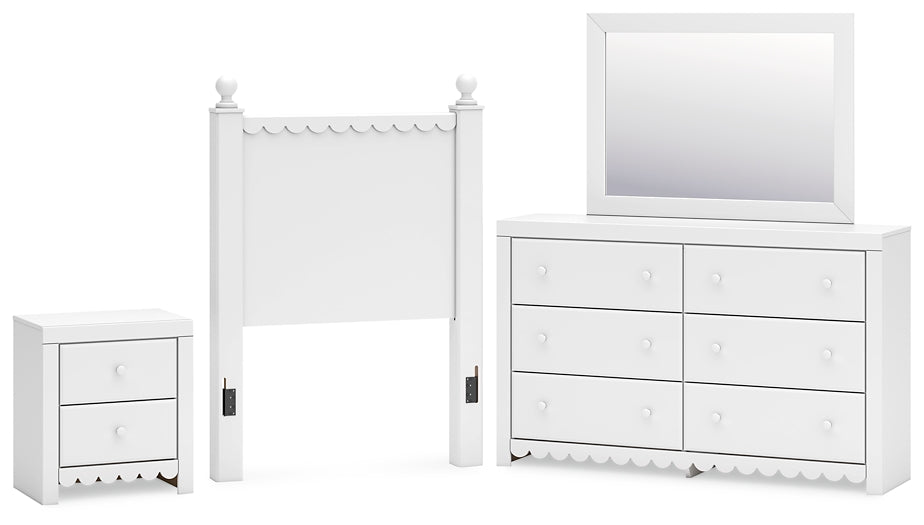Mollviney Panel Headboard With Mirrored Dresser And Nightstand