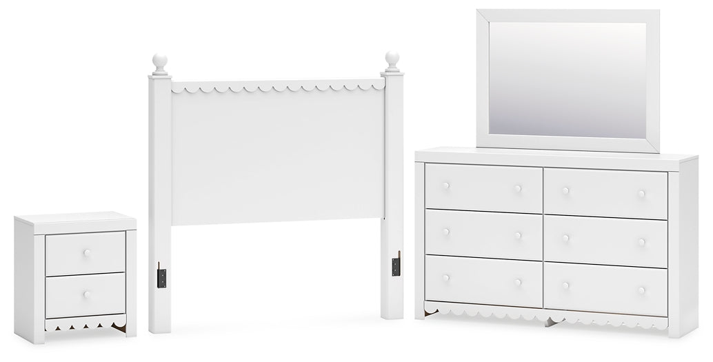 Mollviney Panel Headboard With Mirrored Dresser And Nightstand