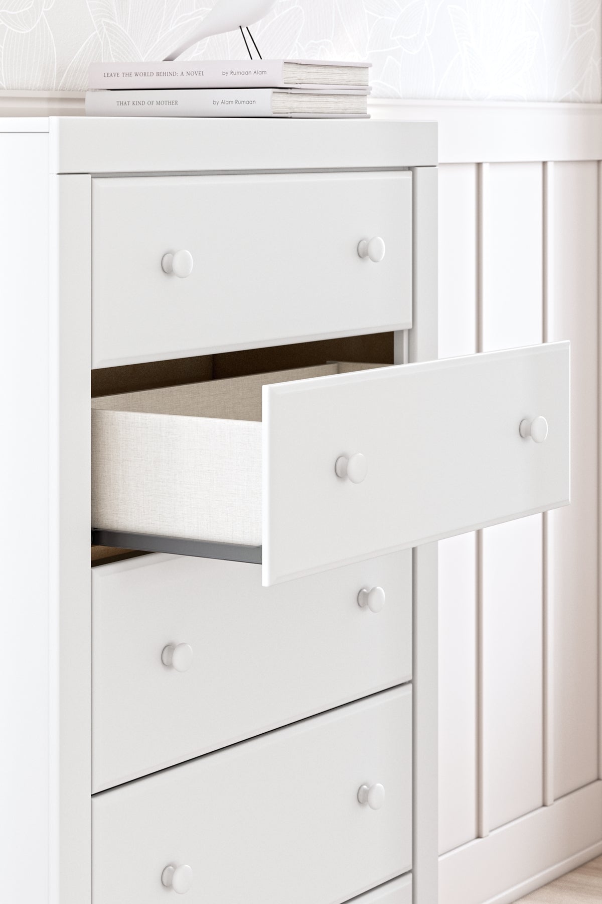 Mollviney Panel Headboard With Mirrored Dresser And Chest