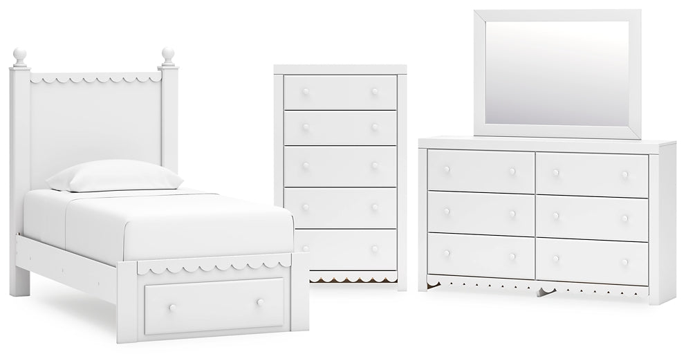 Mollviney Panel Storage Bed With Mirrored Dresser And Chest