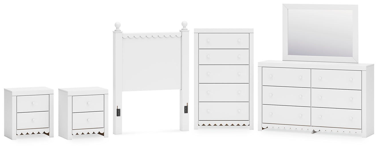 Mollviney Panel Headboard With Mirrored Dresser, Chest And 2 Nightstands
