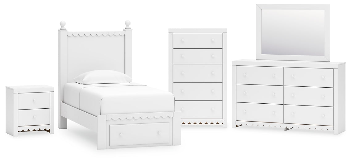 Mollviney Panel Storage Bed With Mirrored Dresser, Chest And Nightstand