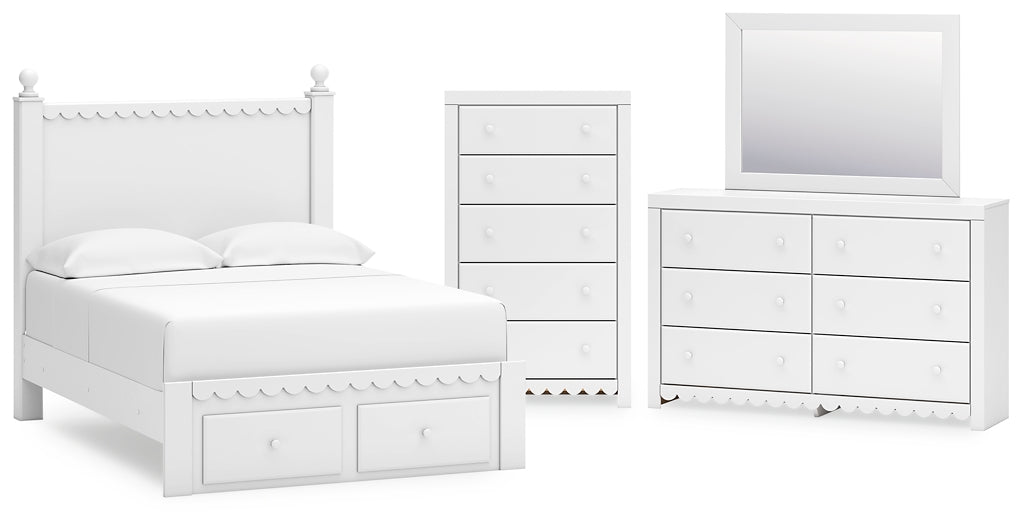 Mollviney Panel Storage Bed With Mirrored Dresser And Chest