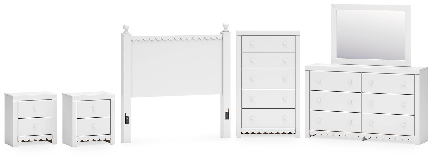 Mollviney Panel Headboard With Mirrored Dresser, Chest And 2 Nightstands